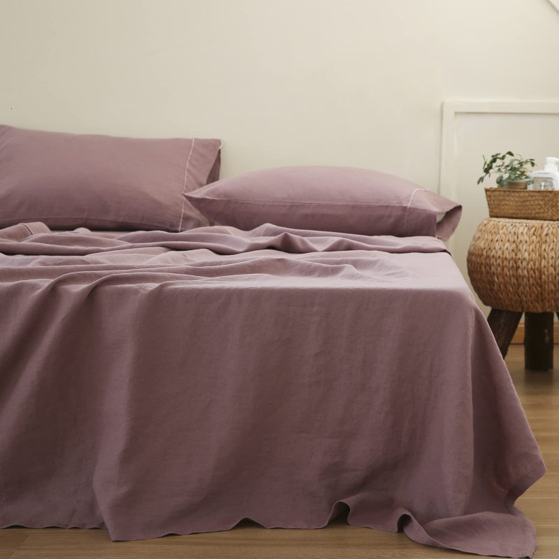 Simple&Opulence 100% Linen Fitted Sheet King(1 Piece), 14 Inch Deep Pocket Mattress Cover Natural French Flax Stone Washed Farmhouse Soft Breathable Bottom Sheets-Purple - Image 4